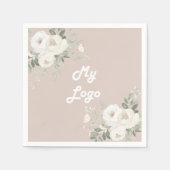 Beige witte bloemen business logo servet (Voorkant)