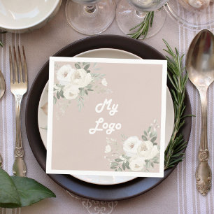 Beige witte bloemen business logo servet