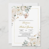 Beige witte bloemendoop Spaanse doop Uitnodiging (Voorkant)