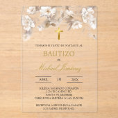 Beige witte bloemendoop Spaanse doop Uitnodiging (Voorkant)
