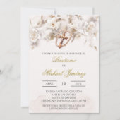 Beige witte bloemendoop Spaanse doop Uitnodiging (Voorkant)
