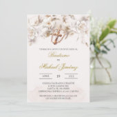 Beige witte bloemendoop Spaanse doop Uitnodiging (Staand voorkant)