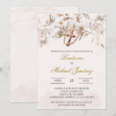 Beige witte bloemendoop Spaanse doop Uitnodiging (Voorkant / Achterkant)