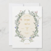 Beige witte bloemenelegante klassieke bruiloft kaart (Voorkant)