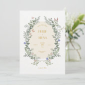 Beige witte bloemenelegante klassieke bruiloft kaart (Staand voorkant)