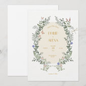 Beige witte bloemenelegante klassieke bruiloft kaart (Voorkant / Achterkant)