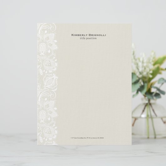 Beige & witte  bloemenkant 2 briefhoofd ontwerp (Staand voorkant)