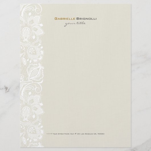 Beige & witte bloemenkant custom briefhoofd (Voorkant)