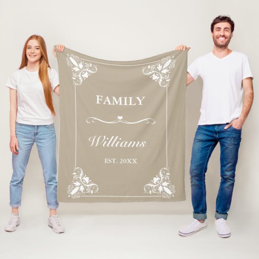 Beige & Witte decoratieve lijst Aangepaste familie Fleece Deken (In situ)