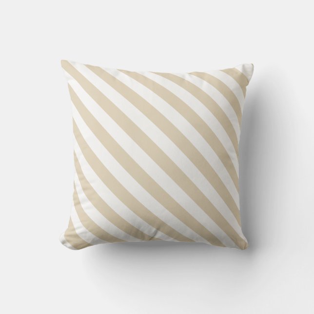 Beige witte diagonale strepen kussen (Voorkant)