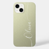 Beige Witte Elegante Calligrafie Script Naam Case-Mate iPhone Case (Achterkant)