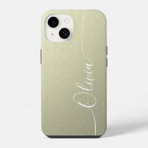 Beige Witte Elegante Calligrafie Script Naam iPhone 14 Hoesje