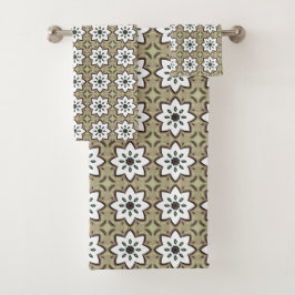 Beige, witte en zwarte geometrische mandala  bad handdoek