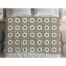 Beige, witte en zwarte geometrische mandala  fleece deken