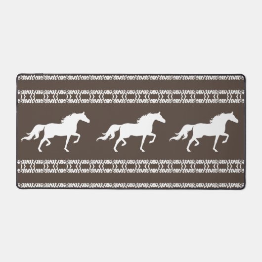 Beige & witte geometrische patroon & paarden bureaumat (Voorkant)