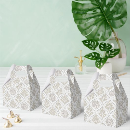 Beige & Witte Glanzende Quatrefoil Patroon Bedankdoosjes (Meervoudige)