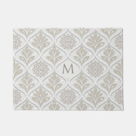 Beige & Witte Glanzende Quatrefoil Patroon Deurmat