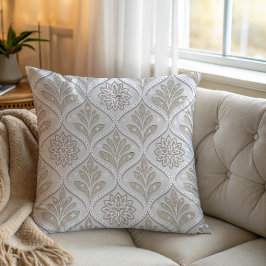 Beige & Witte Glanzende Quatrefoil Patroon Kussen