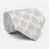 Beige & Witte Glanzende Quatrefoil Patroon Stropdas (Opgerold)