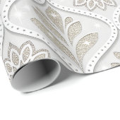 Beige & Witte Glitterende Quatrefoil Patroon Cadeaupapier (Rol Hoek)