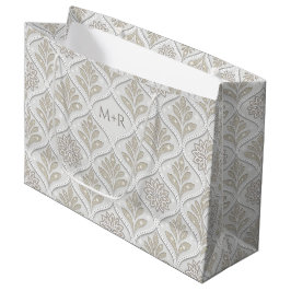 Beige & Witte Glitterende Quatrefoil Patroon Groot Cadeauzakje