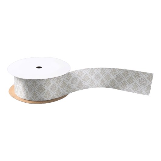 Beige & Witte Glitterende Quatrefoil Patroon Satijnen Lint (Spoel)