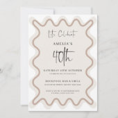 Beige witte golvende rand 40e verjaardag uitnodigi kaart (Voorkant)