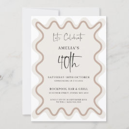 Beige witte golvende rand 40e verjaardag uitnodigi kaart