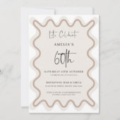Beige witte golvende rand 60e verjaardag uitnodigi kaart (Voorkant)