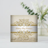 Beige Witte Goud Crème Elegant Feest Kaart (Staand voorkant)