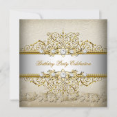 Beige Witte Goud Crème Elegant Feest Kaart (Voorkant)