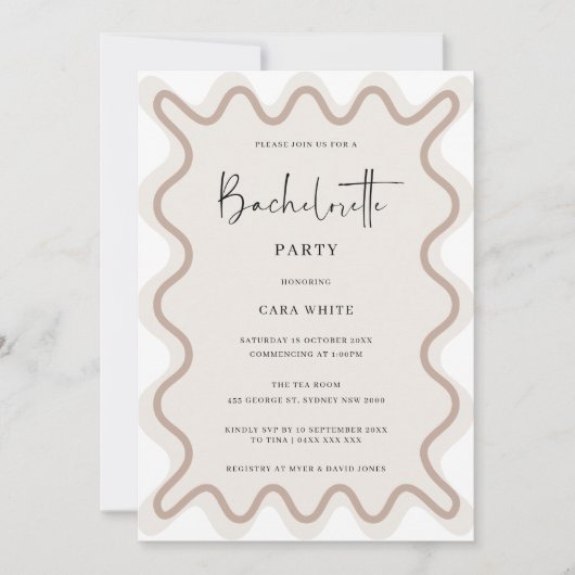 Beige witte grens Bachelorette Party uitnodiging (Voorkant)
