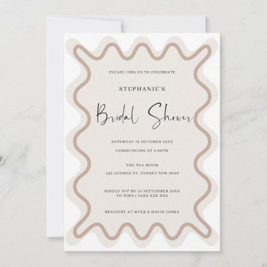 Beige witte grens bruids douche uitnodiging (Voorkant)