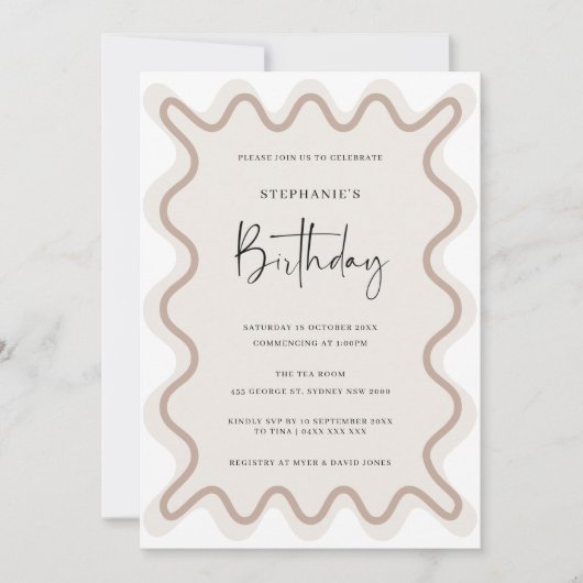 Beige witte grens bruids douche uitnodiging (Voorkant)