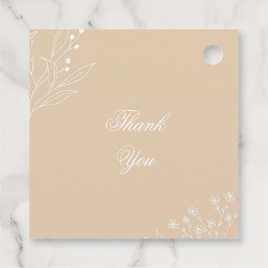 Beige Witte Hoek Bloemen Boho Bruiloft Bedankjes Labels (Achterkant)