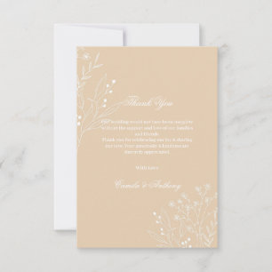 Beige Witte Hoek Bloemen Boho Bruiloft Bedankkaart