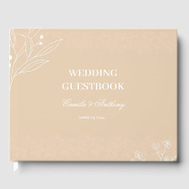 Beige Witte Hoek Bloemen Boho Bruiloft Gastenboek