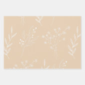 Beige Witte Hoek Bloemen Boho Bruiloft Inpakpapier Vel (Voorkant 3)