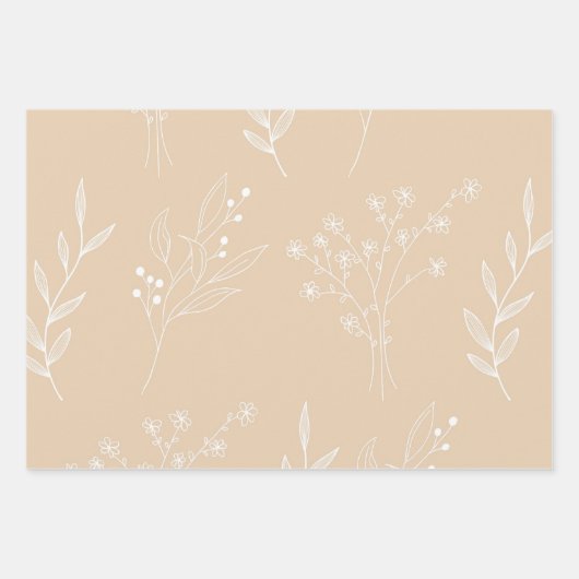 Beige Witte Hoek Bloemen Boho Bruiloft Inpakpapier Vel (Voorkant 3)