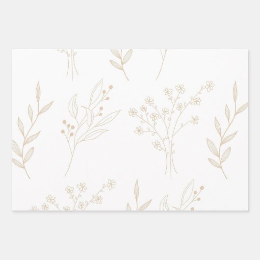Beige Witte Hoek Bloemen Boho Bruiloft Inpakpapier Vel (Voorkant 2)