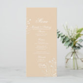 Beige Witte Hoek Bloemen Boho Bruiloft Menu (Staand voorkant)