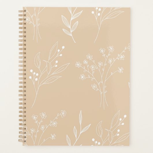 Beige Witte Hoek Bloemen Boho Bruiloft Planner (Voorkant)