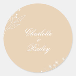 Beige Witte Hoek Bloemen Boho Bruiloft Ronde Sticker