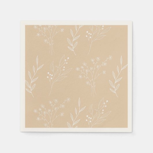 Beige Witte Hoek Bloemen Boho Bruiloft Servet (Voorkant)