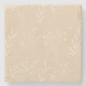 Beige Witte Hoek Bloemen Boho Bruiloft Stenen Onderzetter (Voorkant)