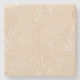Beige Witte Hoek Bloemen Boho Bruiloft Stenen Onderzetter