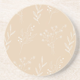 Beige Witte Hoek Bloemen Boho Bruiloft Zandsteen Onderzetter