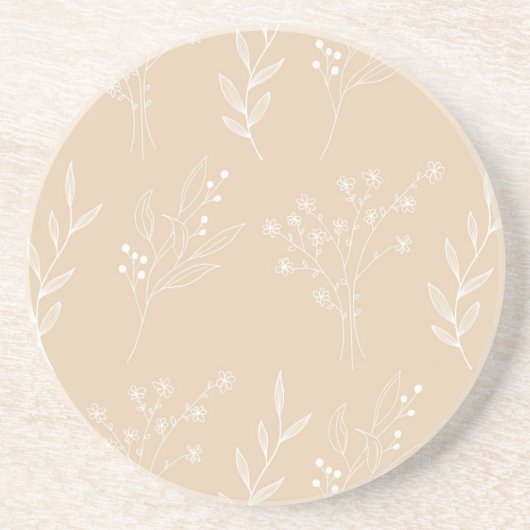 Beige Witte Hoek Bloemen Boho Bruiloft Zandsteen Onderzetter (Voorkant)