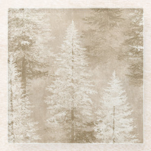 Beige Witte Kerstbomen Glazen Onderzetter