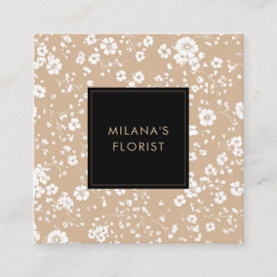 Beige Witte Madelief Modern Hippie Bloem Bloemist  Vierkante Visitekaartje